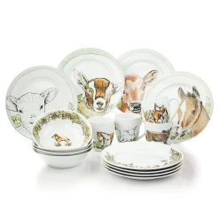 Everything Kitchens Barnyard Baby Animals 16-Piece Dinnerware Set With Mugs | Assorted