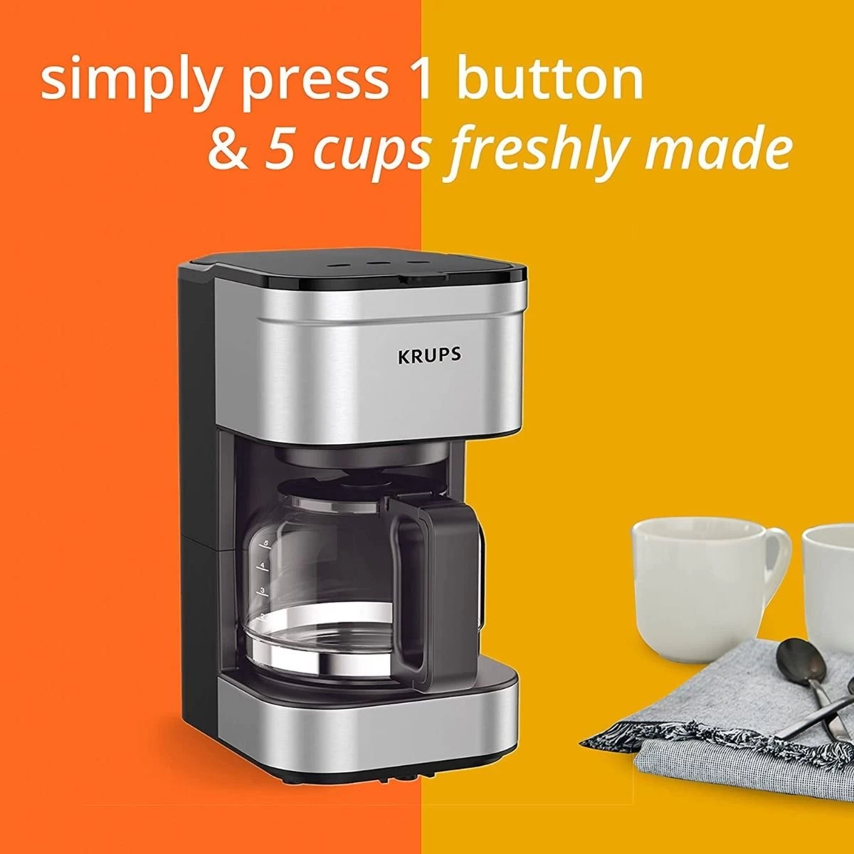 Krups Simply Brew 5-Cup Drip Coffee Maker | Stainless Steel - Image 2
