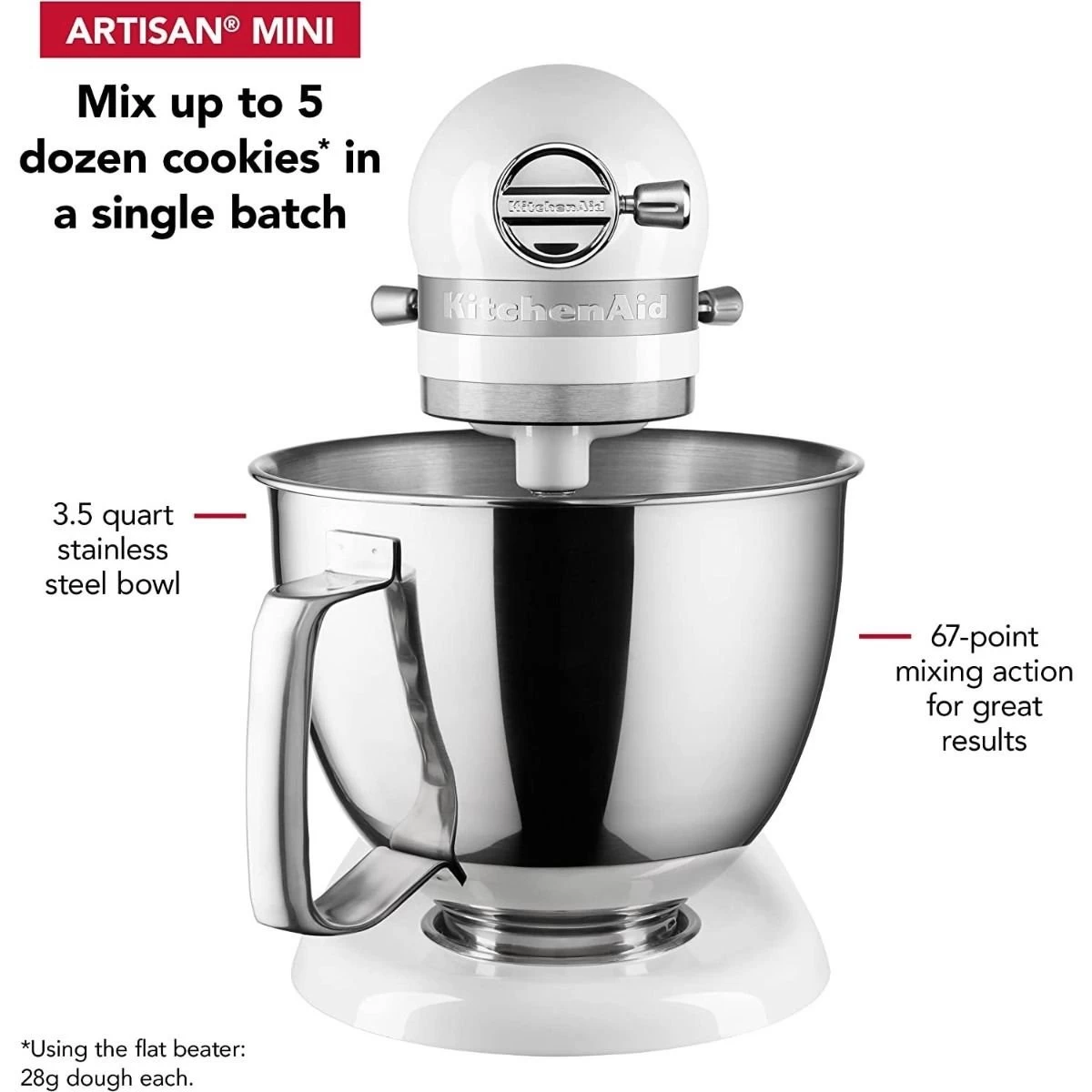KitchenAid 3.5-Quart Artisan Mini Plus Tilt-Head Stand Mixer | White - Image 3