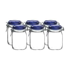Bormioli Rocco 1L Swing Top Fido Canning Jars - Blue Lid | 6-pack