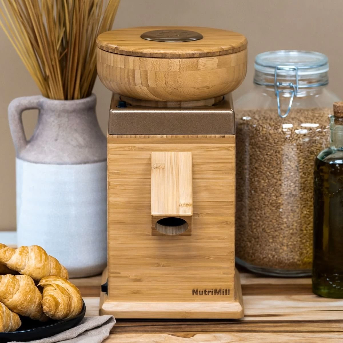 NutriMill Harvest Grain Mill | Gold + Cutting Board & Canister Bundle - Image 5