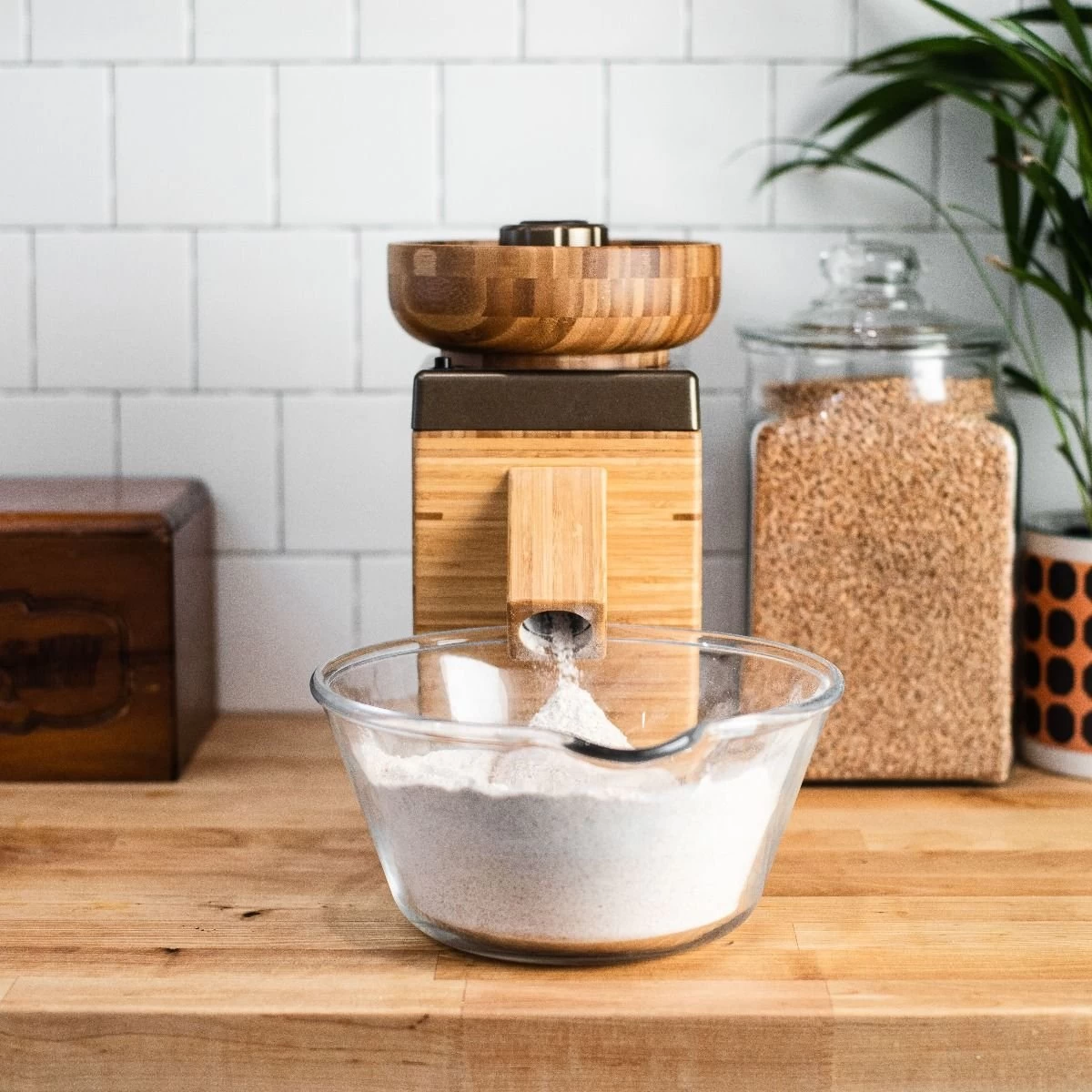 NutriMill Harvest Grain Mill | Gold + Cutting Board & Canister Bundle - Image 9