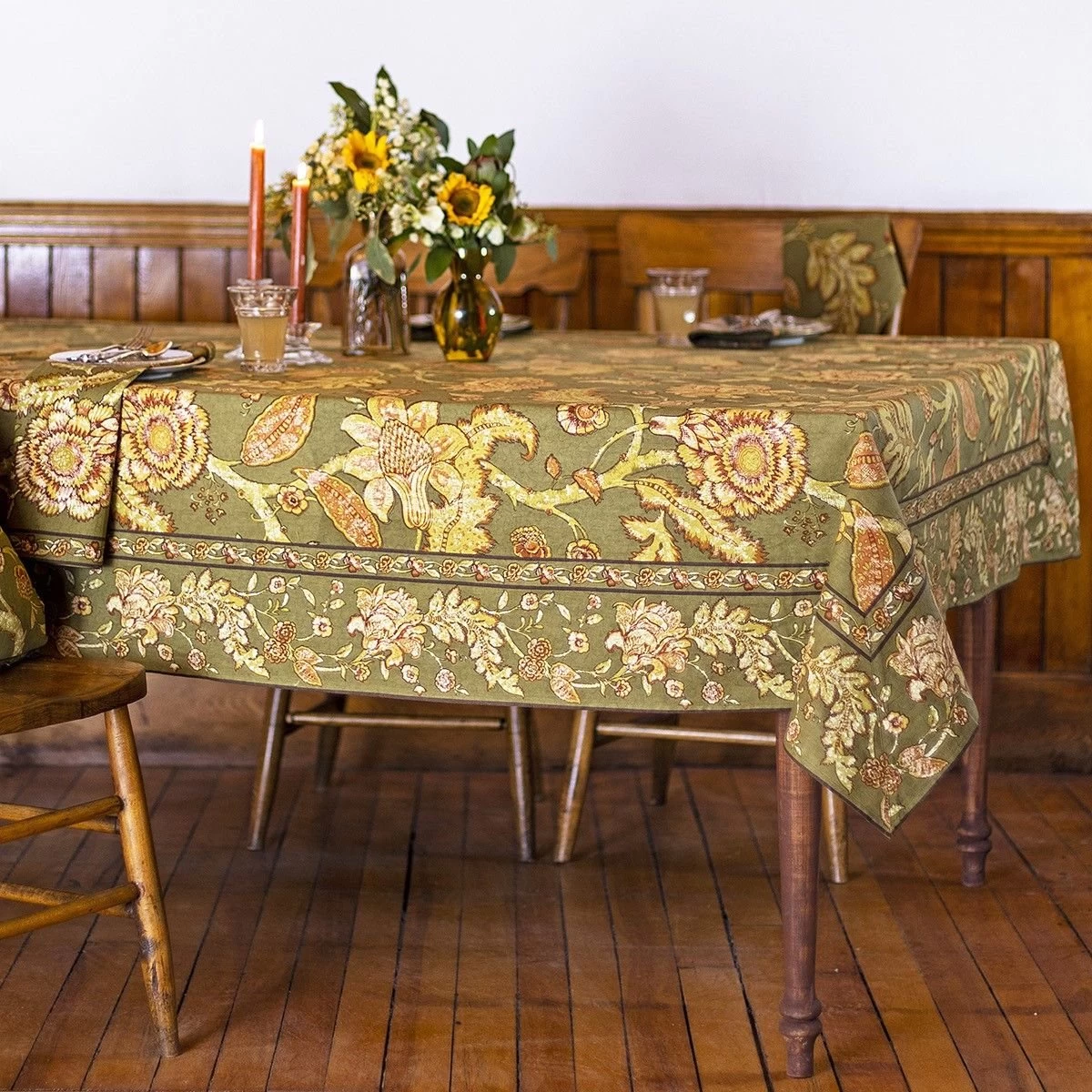 April Cornell 60" X 90" Jacobean Garden Dining Tablecloth | Olive - Image 3