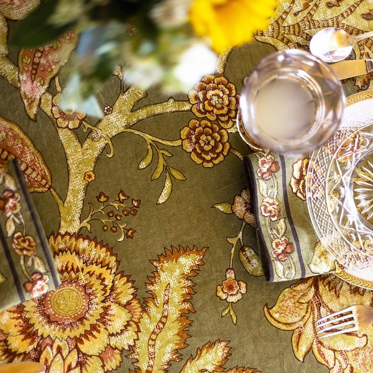 April Cornell 60" X 90" Jacobean Garden Dining Tablecloth | Olive - Image 2