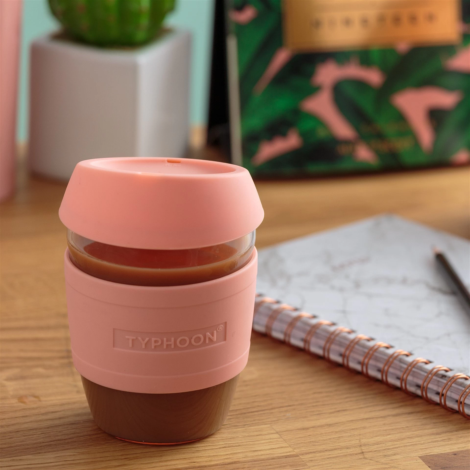Typhoon PURE 13.5oz Reusable Glass Coffee Cup | Pink - Image 3